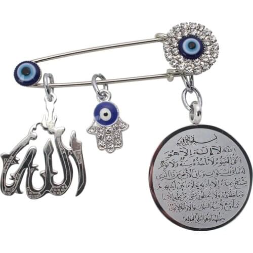ZKD muslim islam AYATUL KURSI Allah Turkish evil eye hamsa hand of fatima Baby Pin Stainless Steel Scarf Hijab brooch