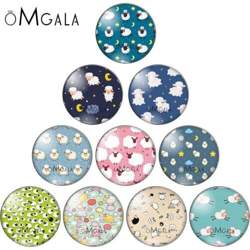 Cartoon Cute Sheep Patterns 10pcs 10mm/12mm/14mm/16mm/18mm/20mm/25mm Round photo glass cabochon demo flat back Making findings