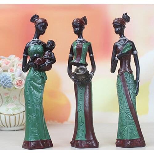 3pcs/set African Women Figurines Resin Craft Tribal Lady Statue Exotic Doll Gift Home Decoration Sculptures Dropshipping