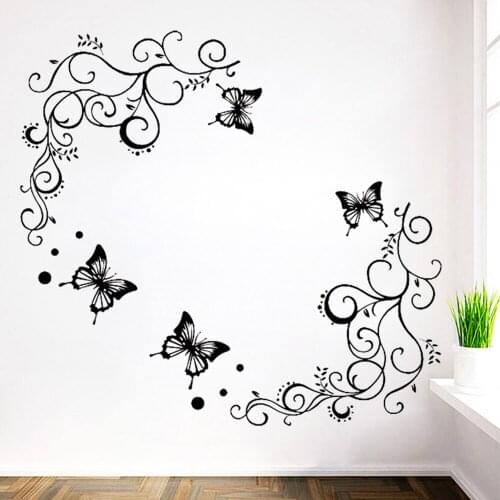 3D Black Butterfly Flower Wall stickers home decor poster flora butterflies TV Bedroom Livingroom decoration Decals HY1934