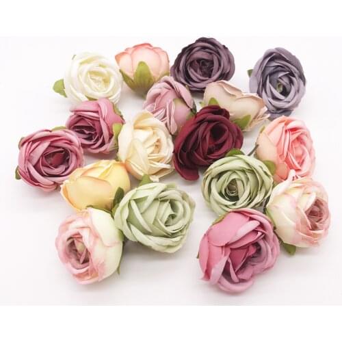 5pcs / batch 4cm wedding party home decoration wreath DIY scrapbooking crafts small artificial crimping tea rose bud silk flower