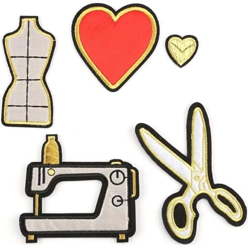 50pcs/lot Scissors Sewing Machine Embroidery Patches Letters Clothing Decoration Accessories Diy Iron Heat Transfer Applique