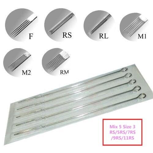 50PCS Professional Tattoo Needles 3RS 5RS 7RS 9RS 11RS Size Disposable Assorted Sterile Tattoo Needles 0.35mm