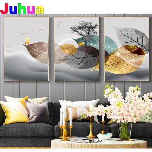 Leaves Cloud Abstract Deer picture diamond Painting Full Square/Round mosaic diamond set 3d cross Stitch Triptych art
