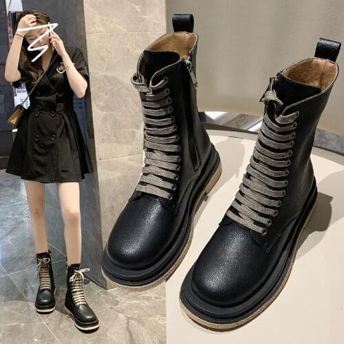 Boots Women Pointed Toe Ankle Boots for Women Short Plush Winter Shoes Women Botas Mujer Womens platform lace-up boots