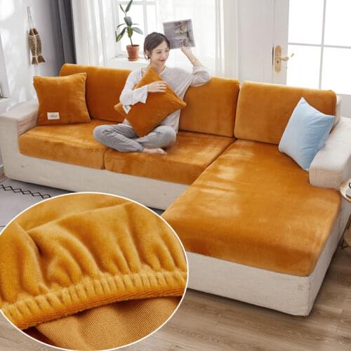 Velvet Elastic Sofa Covers Sets for Living Room Plush Furniture Corner Slipcovers Elasticated Stretch Washable Removable