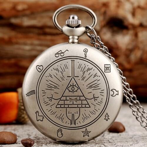 Gravity Bill Cipher Time Gem Necklace Quartz Pocket Watch Weird Town Triangle One-Eyed Devil Pendant Chain for Men Women