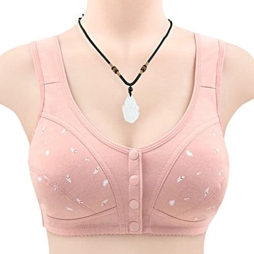Front Closure Cotton Bra Women Wireless Comfortable Soft Bras Camisole Middle Age Women Underwear Plus Size 36-52/120 B C Cup