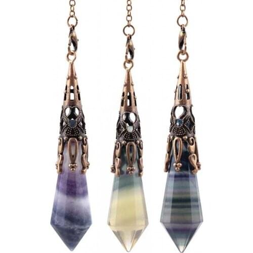 KFT Natural Fluorite Crystal 12 Facet Stones Reiki Healing Amulet Pendulum Pendants Dowsing Divination Pyramid Stone Pendant