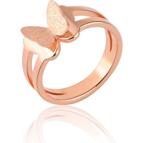 Beautiful Frosted Butterfly Ring Stainless Steel Fashion Jewelry Gold Color Brand Bague For Women Rings Wholesale
