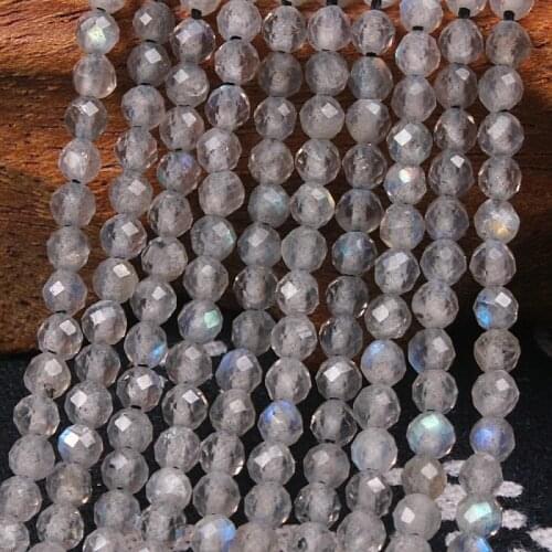 2mm 3mm Natural Grey Labradorite Stone Round Faceted Gemstone Loose Beads DIY Accessories for Jewelry Necklace Bracelet Making