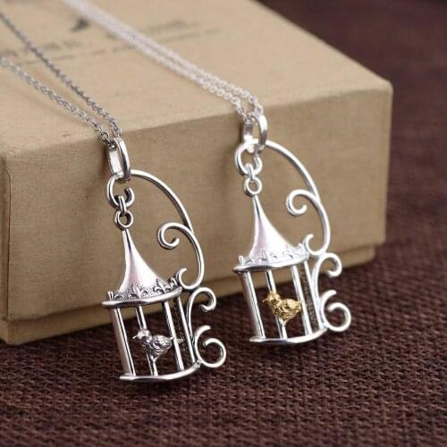 FNJ 925 Silver Birdcage Pendant For Jewelry Making Vintage 45cm 100% Pure Sterling Silver Necklace Women
