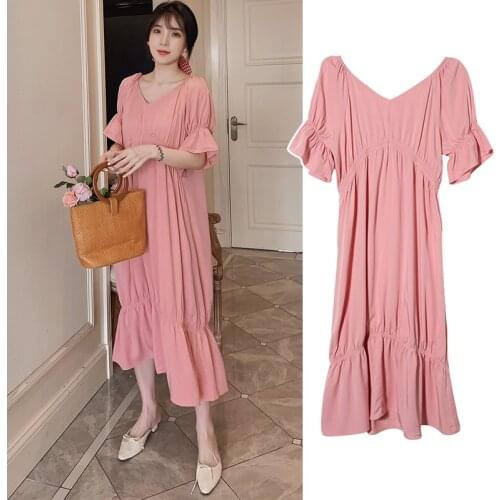 Summer New Long Dresses Maternity Clothes For Pregnant Women Dress Solid V-neck Pregnancy Dresses Vestidos Mother Wear Clothing