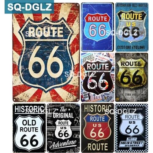 [SQ-DGLZ]Hot ROUTE US 66 Metal Sign Vintage Metal Plates Cafe Pub Club Home Wall Decor Tin Signs Retro Plaque