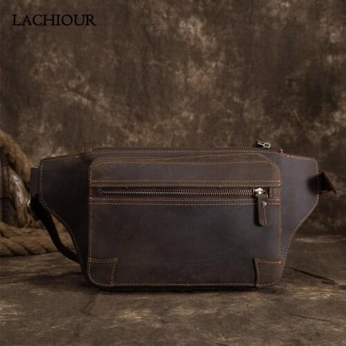 High Quality Fanny Pack Men Genuine Leather Waist Bag Vintage Leather Chest Bag Male Brown Messenger Bag Mens Fanny Bag