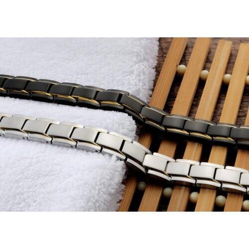 Men Pure stainless steel health Magnetic stone Mens bracelet Bangle Gold Black Gold