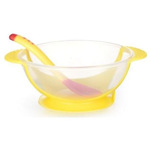 Zhuan Zhuan Xiong Childrens Feeding Tableware Set Baby Suction Cup Bowl Temperature Sensing Spoon Binaural Bowl Set