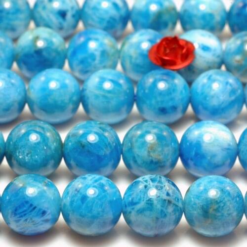 Natural Blue Apatite Smooth Round Loose Beads Wholesale Gemstone Semi Precious Stone Bracelet Necklace Diy Jewelry Making