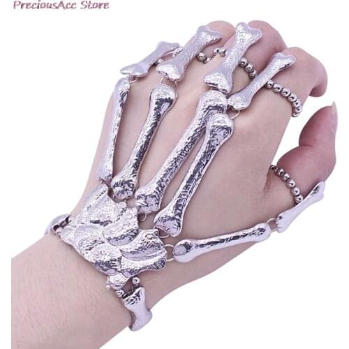 Nightclub Gothic Punk Skull Finger Bracelets for Women Skeleton Bone Hand Bracelets Bangles 2020 Christmas Halloween Gift