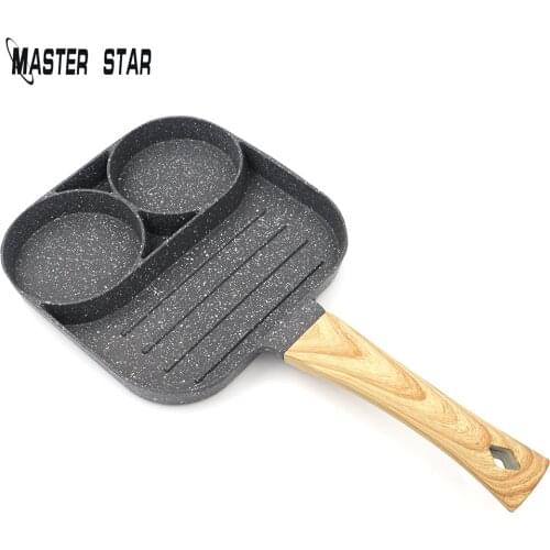 New Arrival Two-Hole Pancake Mold Multifunction Fry Pan Non-Stick Wooden Like Handle Egg Omelet Pot Induction Use Cookware