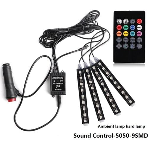 New Car Refitted with One Tow Four Voice Control Band Remote Car Interior Control Atmosphere Lamp 5050-9led Atmosphere Lamp 12V