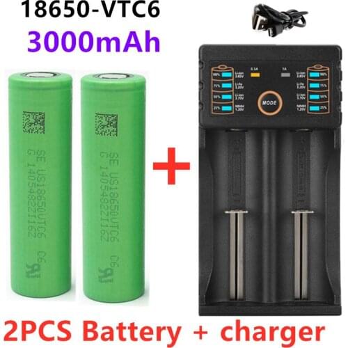 2021 New original 3.7V 3000 MAH Li ion 18650 battery for SONY US18650 VTC6 3000 mah 18650 battery 3.7V +1pcs USB charger