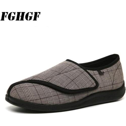 Adjustable width for elderly shoes Spring and autumn new care shoes Sugar foot fat wide foot deformation plaid widened shoes
