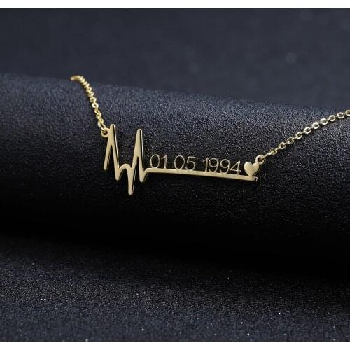 Personalized Heartbeat Name Custom Necklace Stainless Steel 18K Gold Nameplated Rose Gold Necklaces Jewelry Gift For Women
