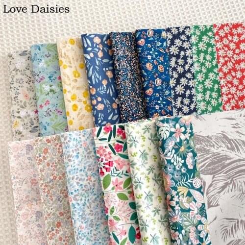 Retro Fresh Patoral Daisy Small Flower Floral Feather 100% Cotton Twill Fabric for Patchwork Doll Clothes Cloting Dress Quilt