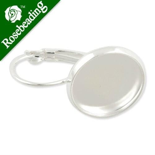 Silver French Lever Back Earrings Blank/Base Settings,fit 14MM glass cabochons,buttons;earring bezels,earring blank