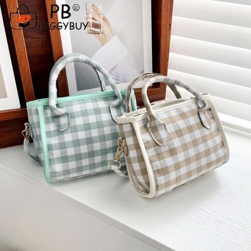 Fashion Women Top-Handle Messenger Bags Small Square Single Strap Shoulder Bags Small Plaid Pattern Crossbody Bags
