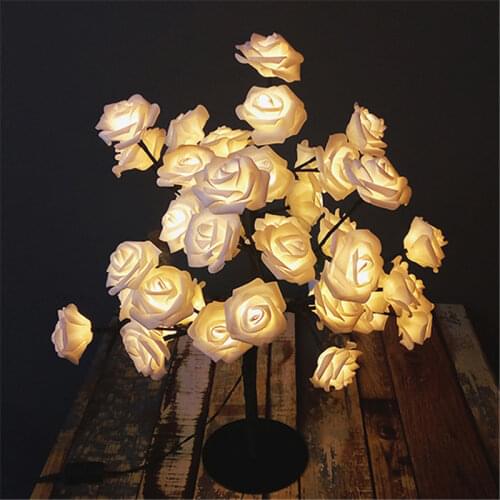 LED Lamp Romantic Rose Flower Tree Shape Table Light USB Port and Battery Powered Decorative Lighting Lamp for Wedding Party