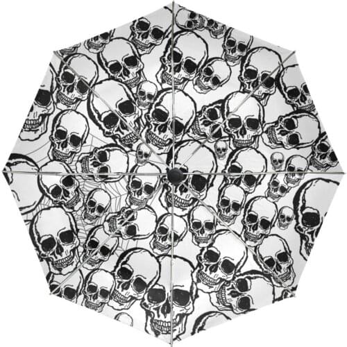 Wind Resistant Custom Cool Skull Umbrella Women Black Coating Anti UV Umbrellas with Carrying Bag