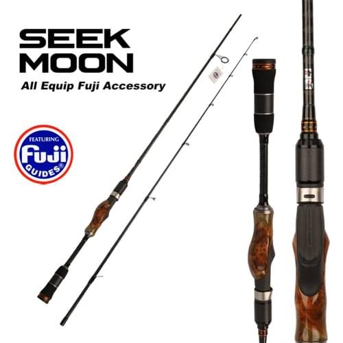 SEEK MOON High Carbon Lure Fishing Rod M/ML/MH Power 1.98m 2.1m 2.4m Wood Handle Fuji Guides Reel Seat Casting Spinning Rod
