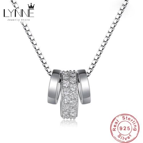 New Fashion Three Rotatable Round CZ Pendant Neckalces 925 Sterling Silver Lovely Rhinestone Circle Necklace Women Jewelry Gift