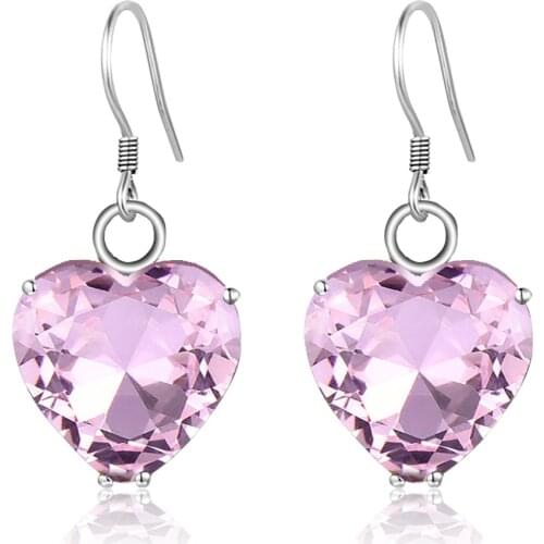 SDOOU Silver 925 Earrings For Women Sterling Silver Heart Earring Cute Romantic Pink Crystal Wedding Engagement Fashion Jewelry