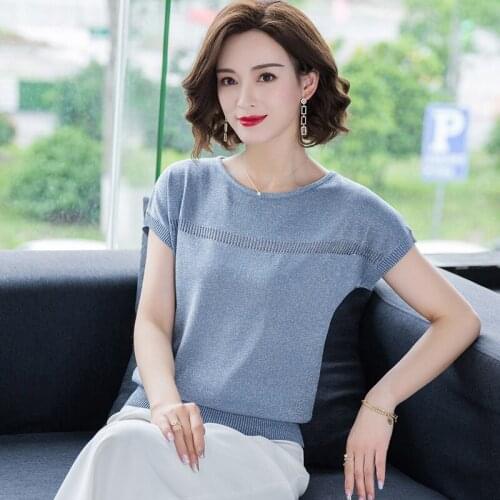 Hollow T-shirt Womens Loose Thin Knitted Top Summer Solid Color Short Sleeve T-Shirts Female Casual Elegant Fashion Tees H9285