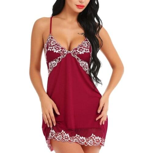 Hot Sale Womens Lingerie V Neck Floral Sleepwear Sexy Nightgown Soft Lace Robes Sleep Dress DropshippingNew
