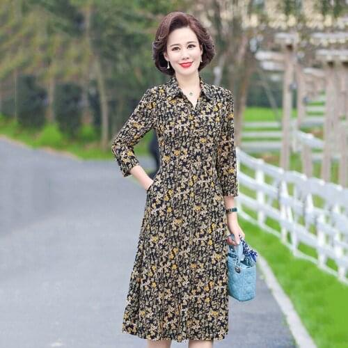 2021 Femal Vintage Floral Chiffon Midi Dresses Autumn Winter New Print Long Sleeve Dress Elegant Womens Bodycon Party Vestidos