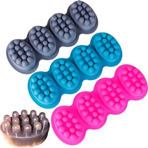 1PC 3D 6 Holes Handmade Soap Silicone Molds Massage Therapy Bar Soap Making Mould Oval Shape Soaps Resin Crafts random