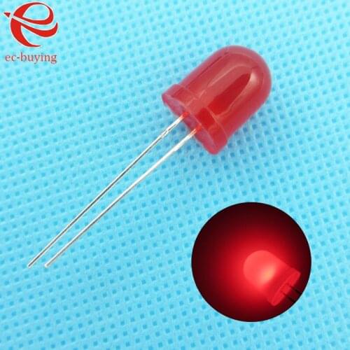 10mm LED Red Diffused Round Light-Emitting Diodes Lamp Bead DIP Plug-in Through Hole Bulb Wide Angle 10 mm 50 pcs /lot