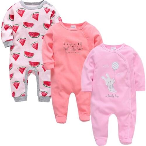 2020 3 Pcs/lot Baby Girls Boys Clothes Summer Long Sleeve Cotton Romper Cartoon Printed Newborn ropa bebe 0-3 m Baby Pajamas