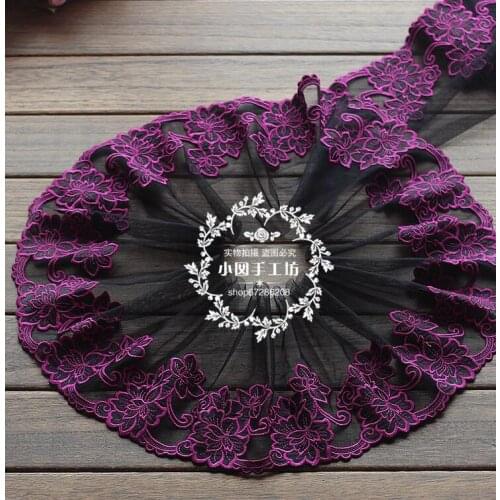 3 Yards 17cm Black Backing Purple Embroidery Lace Mesh Fabric Exquisite Lace Trim for DIY Wedding Dress