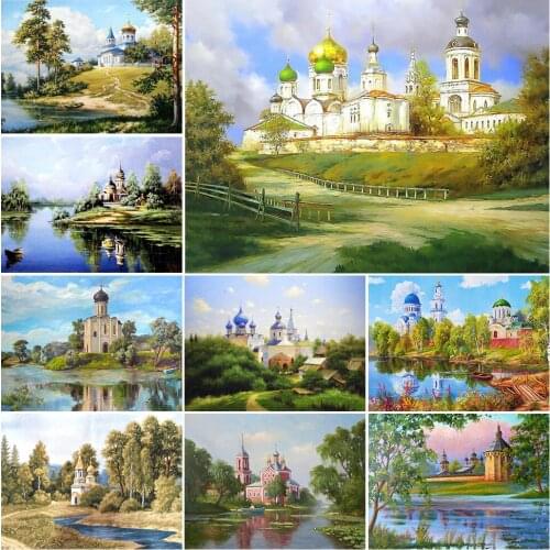 5D Diy Diamond Painting Landscape Church Cross Stitch Full Drill Embroidery Mosaic Art Picture of Rhinestones Home Decor