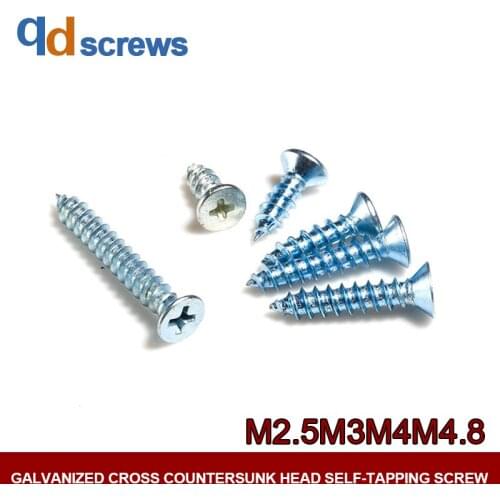 8.8 M2.5M3M4M4.8 Galvanized Cross Countersunk Phillips flat Head Self-tapping screw GB846-76 DIN7982 ISO 7050