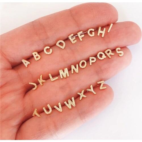 CANNER 2PCS Cute Mini 925 Sterling Silver Geometric English 26 Letters Stud Earrings for Women Gold Silver Alphabet Zircon Studs