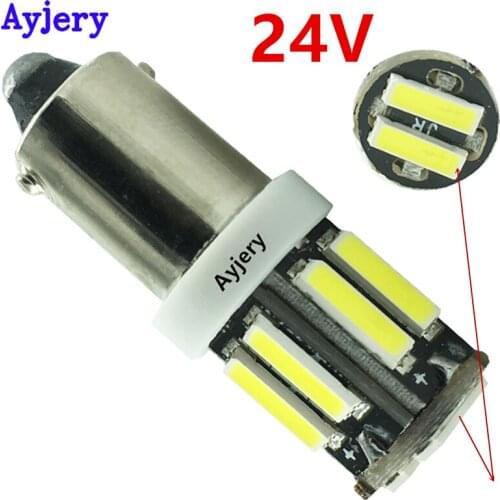AYJERY DC24V 100 PCS BA9S T4W T11 7014 10 SMD LED Light Bulb Clearance Light License Plate Lamp 10 LED Width Reading Light White