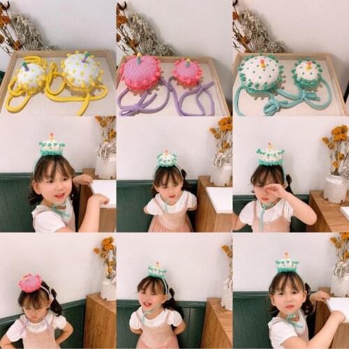 Boutique ins 15pcs Fashion Cute Birthday Cake Headbands Pom Pom Cupcake Soft Hairbands Party Headwear Princess Hair Accessories