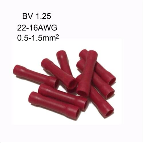 BV1.25 red 22-16AWG 19A pvc+copper tubular fully insulated intermediate joint wire connector terminal cold-pressed terminal