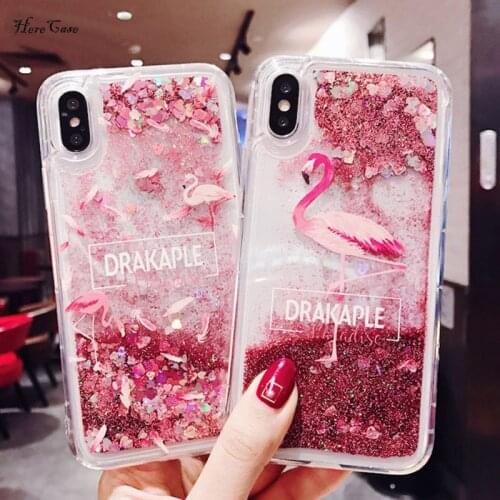 Quicksand Case For iPhone X 7 8 Flamingo Phone Cases For iPhone 6 6s Plus XR XS Max Bling Dynamic Love Hearts Back Cover
